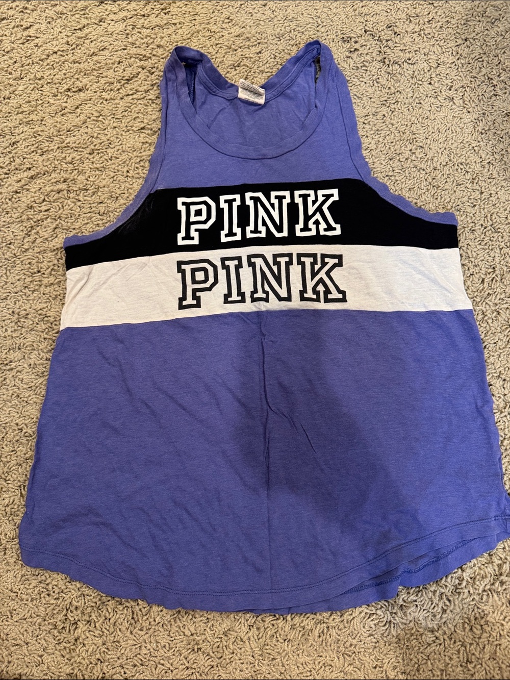 PINK Victoria's Secret Purple, Black & White Colorblock Muscle Tank
